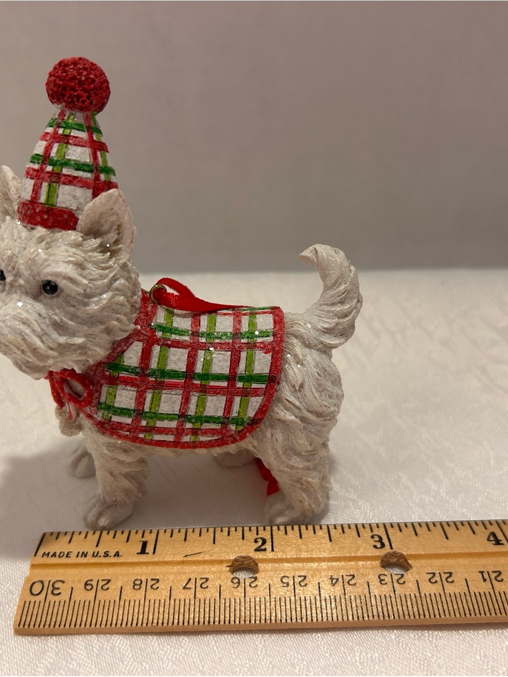 White Westie Holiday Figurine in Red & Green Plaid - Picture 7 of 8